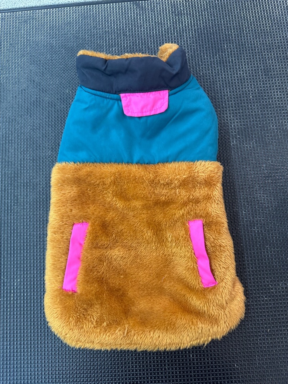 Faux Fur Colorblock Pet Coat - Teal, Mustard & Hot Pink Accents